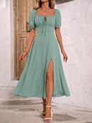 Vestido Largo Boho Floral con Nudo y Abertura en Pierna
