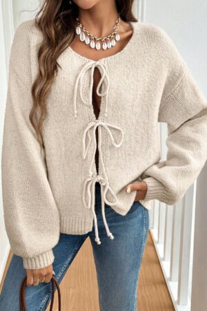 Cardigan Largo Oversize con Nudo en Color Sólido