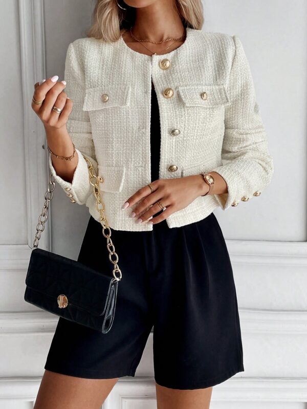 Chaqueta Tweed Color Sólido para Uso Diario - Image 3