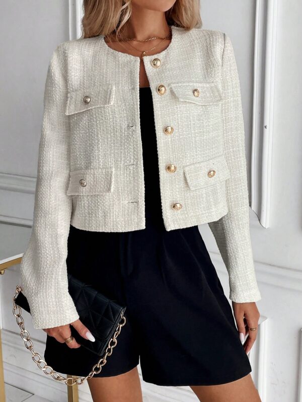 Chaqueta Tweed Color Sólido para Uso Diario - Image 4