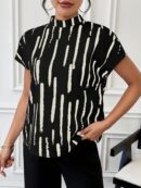 Blusa Verano Estampada con Cuello Mao y Mangas Cortas