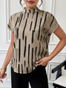 Blusa Verano Estampada con Cuello Mao y Mangas Cortas