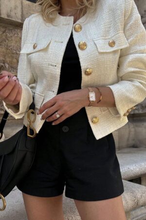 Chaqueta Tweed Color Sólido para Uso Diario