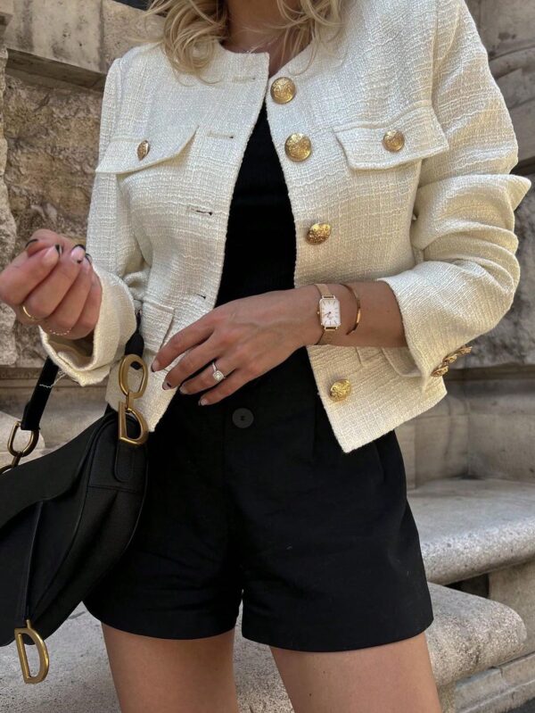 Chaqueta Tweed Color Sólido para Uso Diario