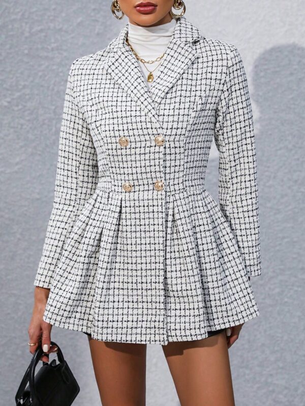 Abrigo Tweed Plisado con Doble Botonadura y Cuello Solapa - Image 22