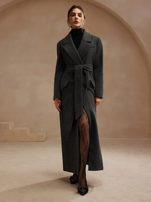 Abrigo Gris Midi con Cintura Ajustable y Solapa Muesca - Image 7