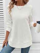 Sudadera Cómoda Casual con Textura Waffle y Dobladillo Asimétrico