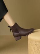 Botas Cortas de Tacón Grueso en Marrón con Punta Redonda