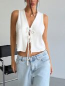 Blusa de Lino Sin Mangas con Lazo Frontal