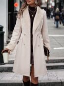 Abrigo Midi de Mujer con Cintura Ceñida y Doble Botonadura