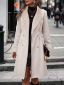 Abrigo Midi de Mujer con Cintura Ceñida y Doble Botonadura