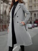 Sobretodo Elegante de Color Sólido con Botones Dobles y Cinturón