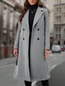 Sobretodo Elegante de Color Sólido con Botones Dobles y Cinturón