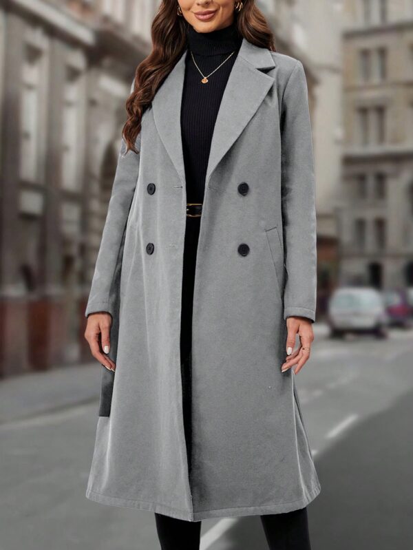 Sobretodo Elegante de Color Sólido con Botones Dobles y Cinturón - Image 33