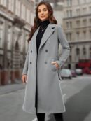 Sobretodo Elegante de Color Sólido con Botones Dobles y Cinturón