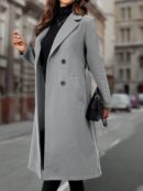 Sobretodo Elegante de Color Sólido con Botones Dobles y Cinturón