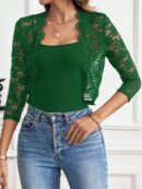 Chaqueta Corta de Encaje con Ribete Escalopado