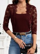 Chaqueta Corta de Encaje con Ribete Escalopado