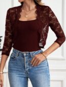 Chaqueta Corta de Encaje con Ribete Escalopado