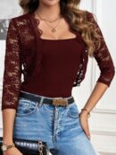 Chaqueta Corta de Encaje con Ribete Escalopado