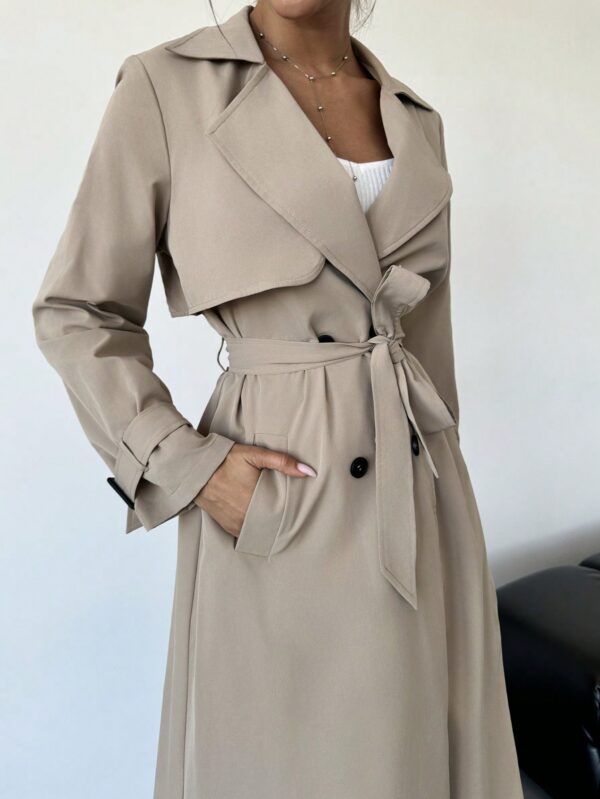 Trench Coat Elegante Ajustado a la Cintura de Manga Larga - Image 2