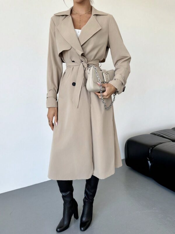 Trench Coat Elegante Ajustado a la Cintura de Manga Larga - Image 3