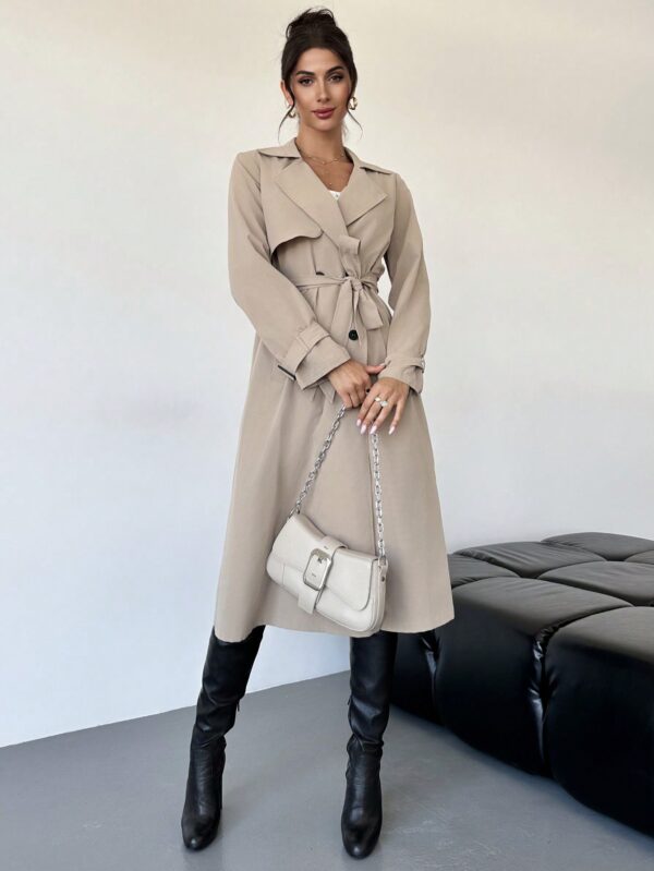 Trench Coat Elegante Ajustado a la Cintura de Manga Larga - Image 4