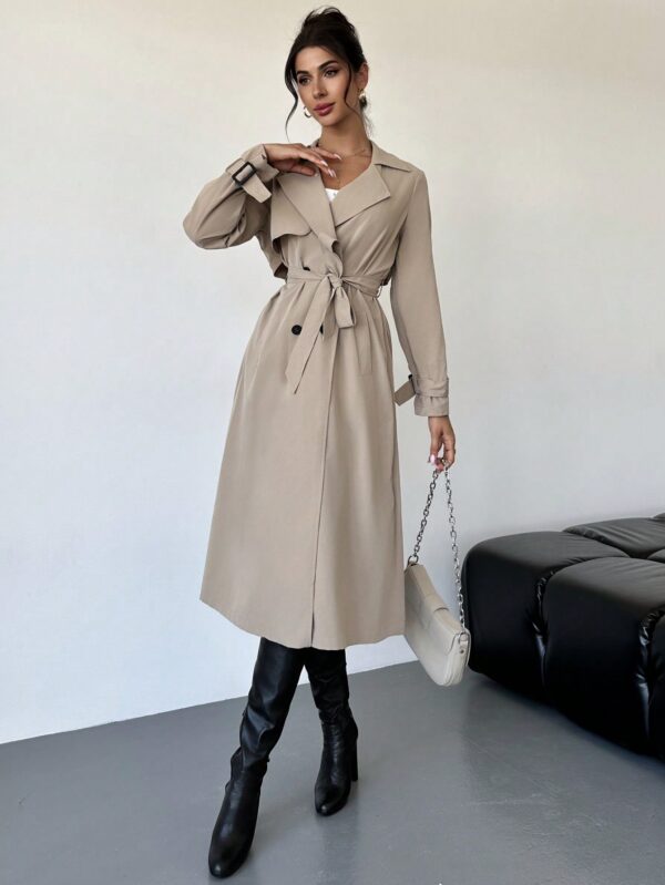 Trench Coat Elegante Ajustado a la Cintura de Manga Larga - Image 5