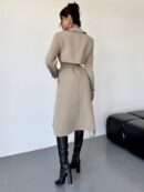 Trench Coat Elegante Ajustado a la Cintura de Manga Larga