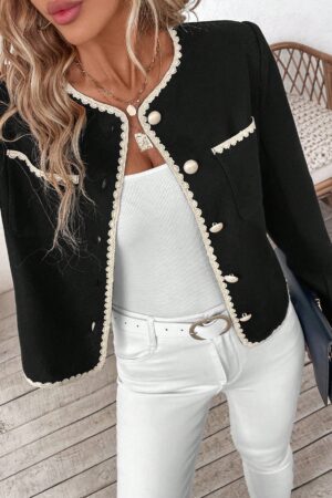 Chaqueta Corta de Punto con Ribete Bicolor