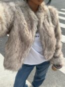 Chaqueta Fluffy Manga Larga Casual Color Sólido