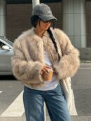 Chaqueta Fluffy Manga Larga Casual Color Sólido