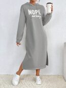 Vestido Sudadera con Capucha y Estampado de Letras