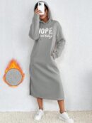 Vestido Sudadera con Capucha y Estampado de Letras