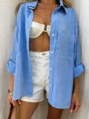Blusa Casual a Rayas con Botones y Manga Larga