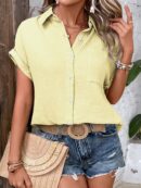 Camisa Azul Marino con Detalles Texturados y Mangas Batwing