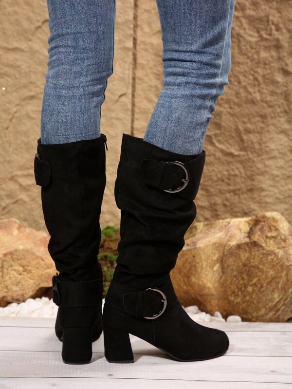 Botas Altas de Tacón Cónico con Hebilla y Pliegues Estilo Europeo - Image 6