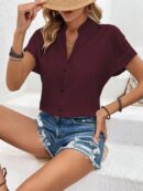 Blusa Batwing Manga Corta en Color Sólido