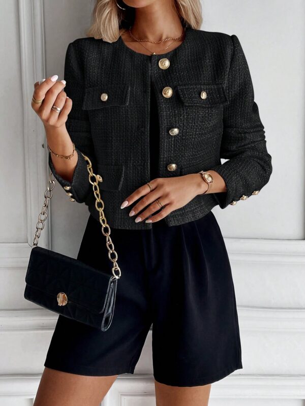 Chaqueta Tweed Color Sólido para Uso Diario - Image 14