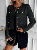 Chaqueta Tweed Color Sólido para Uso Diario