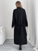 Abrigo Largo Elegante de Color Sólido con Cuello Solapa
