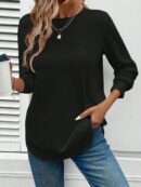 Sudadera Cómoda Casual con Textura Waffle y Dobladillo Asimétrico