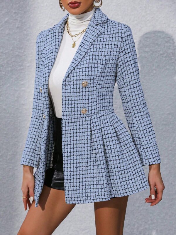 Abrigo Tweed Plisado con Doble Botonadura y Cuello Solapa - Image 37