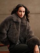 Chaqueta Casual con Cuello Peludo y Cierre