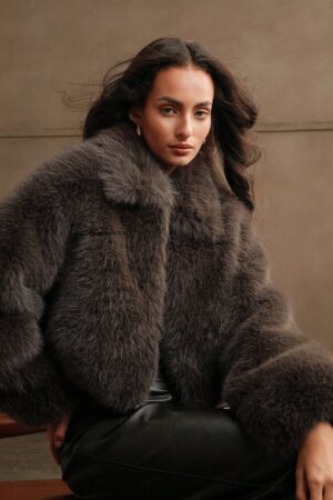 Chaqueta Casual con Cuello Peludo y Cierre
