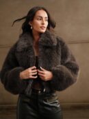 Chaqueta Casual con Cuello Peludo y Cierre