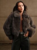 Chaqueta Casual con Cuello Peludo y Cierre