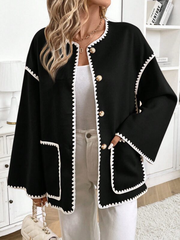 Chaqueta Casual de Botones con Ribetes Contrastantes y Bolsillos Dobles - Image 4