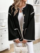 Chaqueta Casual de Botones con Ribetes Contrastantes y Bolsillos Dobles