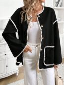 Chaqueta Casual de Botones con Ribetes Contrastantes y Bolsillos Dobles